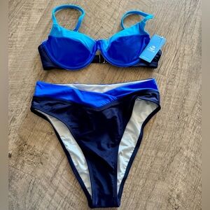 Cupshe Blue Colorblock Bikini Set
